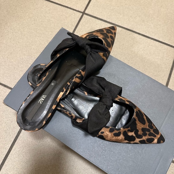 ZARA Leopard Print Bow Mules – Size 7.5 NWOT - Picture 2 of 5